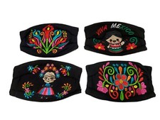 12 Mexican Face Mask Embroidered-Assorted Black Reusable Washable cubreboca