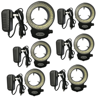 5PC 144 LED Bulb Microscope Ring Light Illuminator Lamp US Plug Adjustable Black