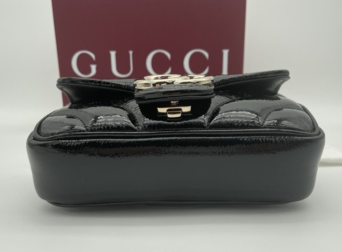 $1850 NEW GUCCI BLACK PATENT LEATHER MARMONT CROSSBODY SHOULDER BAG PURSE - Picture 11 of 15