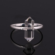 925 Sterling Silver Clear Crystal Quartz Pencil Shape Ring Engagement Gift