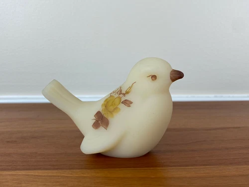 Fenton CAMEO SATIN CHOCOLATE ROSES Glass Hand-Painted Bird Figurine Signed