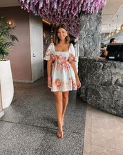 Zimmermann Mae Cut Out Floral Linen Tie Back Mini Dress Size 3 AU 14 US 10