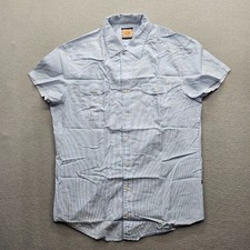 BOSS ORANGE Hugo Boss Mens Size XL Blue White Stripe Short Sleeve Button Down