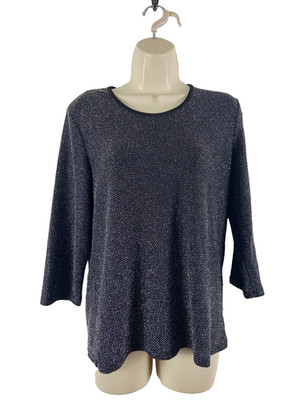 M&S Women s Top Black Silver Thread Round Neck Size 12