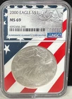 2000 $1 AMERICAN SILVER EAGLE NGC MS69 USA FLAG CORE HOLDER