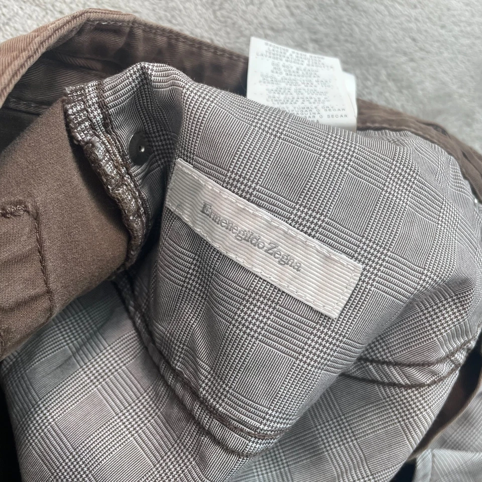 Pantalones Ermenegildo Zegna Hombre 32x33 Marrón Mármol Sarga Chino Diseñador 5 Bolsillos Foto 3 de 4