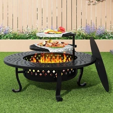  43 Inch Fire Pit with 2 Grill for Outside, Outdoor Wood Burning Firepit 