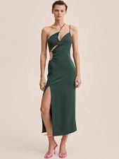Mango MNG Green Asymmetrical Cut Out Slit Strappy Cocktail Holiday Party Dress 6