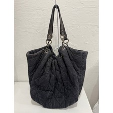 Chanel Spirit Cabas Quilted Denim Hobo Tote Dark Grey Stretch Open Top