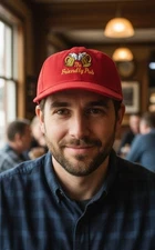 Otto Red Truckers Hat ~ The Friendly Pub ~ Embroidered Adjustable Strap