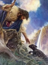 UNIQUE RESCUING A LAMB Jesus Reaching for Black Lost Lamb poster print DECOR