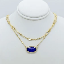 Kendra Scott Elisa Gold Crystal Multi Strand Pendant Necklace in Cobalt Cats Eye