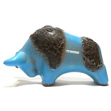 Otto Keramik Ceramic Bull in Light Blue with Deep Fat Lava- West German Pottery