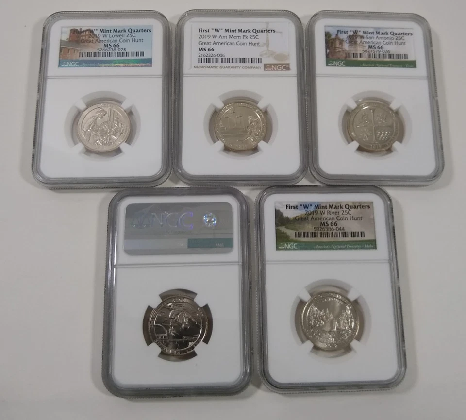 2019 W Lowell Memorial War San Antonio River 5 Coin Set Quarter 25c NGC MS 66 - Image 2 of 4