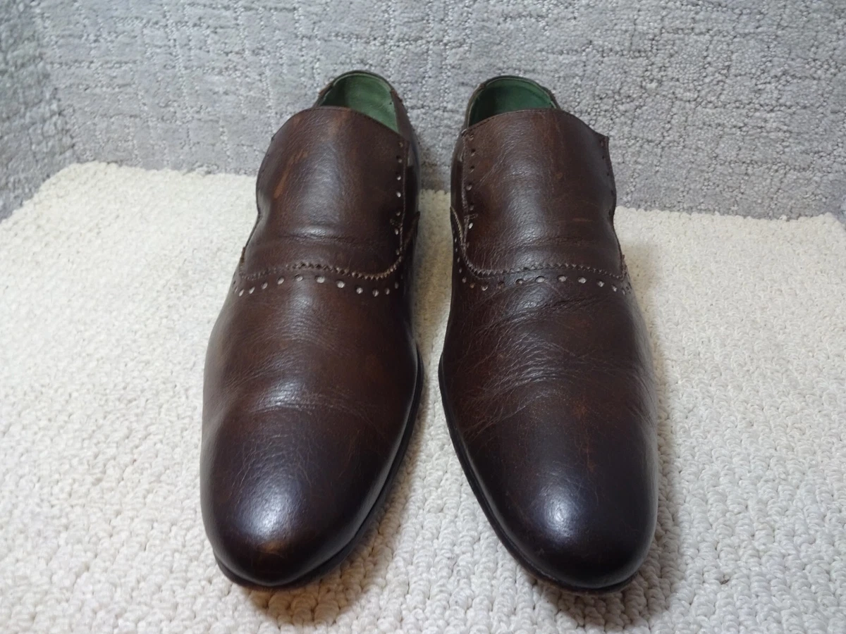BlackLine Jeffery West Mens Size EU 44 US 11 Brown Leather Slip on Brogue Shoes
