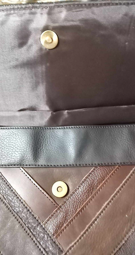 Black Rivet Genuine Leather 14"x9" Crossbody Bag Purse Handbag Brown Patchwork - Picture 4 of 12