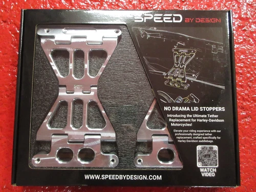 14+ H-D TOURING SPEED BY DESIGN NO DRAMA LID STOPPERS TETHERS PAIR RAW ANODIZED