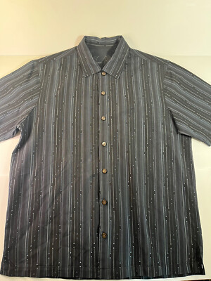 Tommy Bahama Short Sleeve Textured Button Down Sz MED 44 c Black Tencel EUC!
