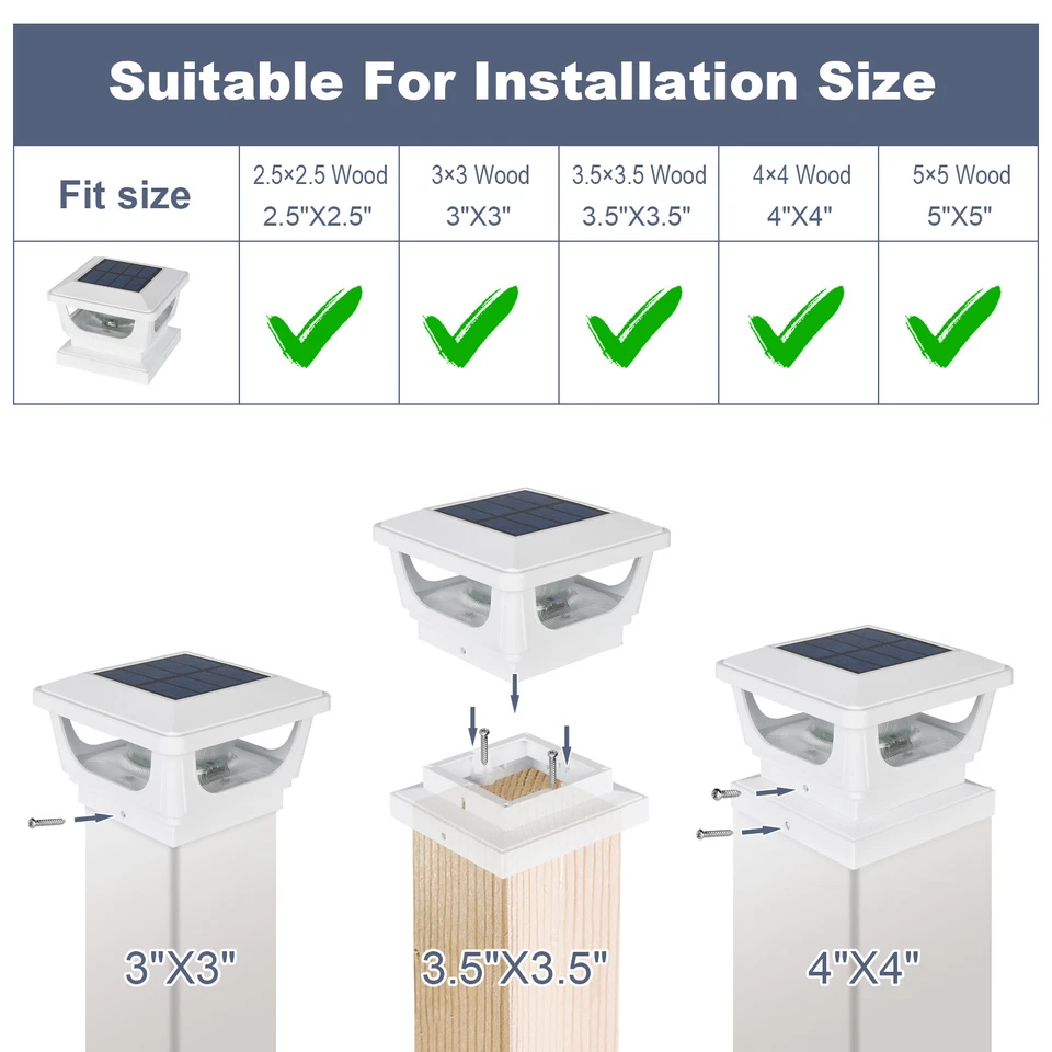 12pack LED Solar Post Lights Outdoor Garden Fence Deck Cap Waterproof 3X3 4X4 US - Image 2 of 4