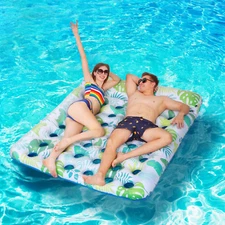 Oversized Inflatable Pool Float Mat 72x60 in with Headrest Water Lounger Raft