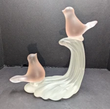 VTG Pink Frosted Glass Love Birds on Branch Hallmark Crowning Touch Collection