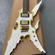 Hot Sale Special Engraved Angel Wings 6strings Electric Guitar HH Gold Hardware
