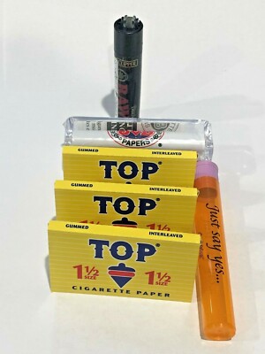Top 1 1/2 Rolling Papers (3 Packs) Plus Job Roller 79MM, Raw Black Clipper and S