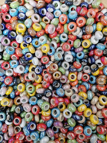 20 Ceramic beads, macrame beads 12-13mm, large hole 6mm, mixed Colours - Picture 2 of 5