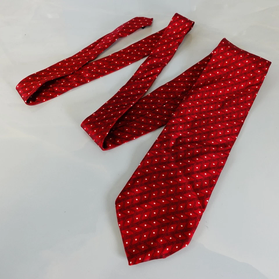 SAVILLE ROW Neck Tie Mens Red White Striped Vivid Bright Suit Casual Wine USA - Image 3 of 4