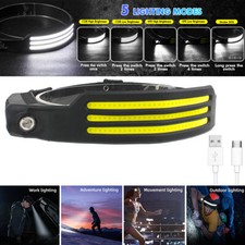 Headlamp COB LED Rechargeable Headlight Torch Work Light Bar Head Band USB