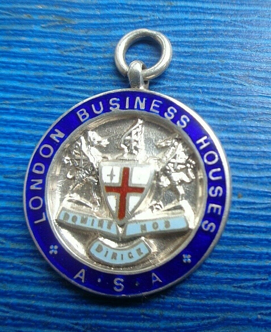 Vintage Stg Silver & Enamel Medal h/m 1937 Table Tennis - London Business Houses