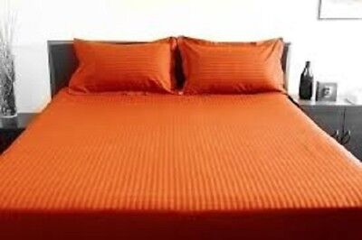Orange Stripe Queen Size Bed Sheet Set 1000 Thread Count Egyptian Cotton