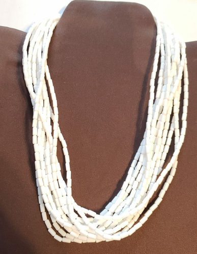Vintage Crown Trifari Necklace, 12 Strands White Beaded Lucite Torsade wh01-07 - Picture 3 of 4