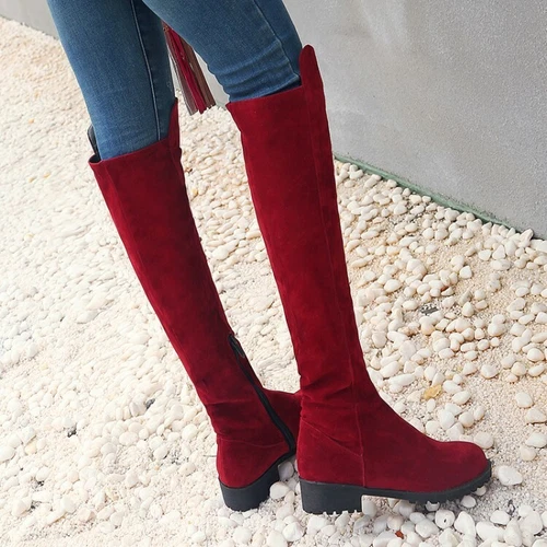 Stivali donna sopra il ginocchio tacco basso tacco basso cerniera laterale nuovi scarpe ecopelle scamosciata - Foto 19 di 40
