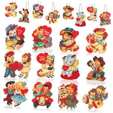 36pcs Vintage Valentines Day Wooden Hanging Ornaments, Retro Heart Valentines