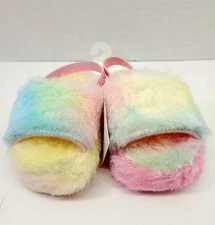 Capelli New York Faux Fur Slipper Slider Sandals Infant 12-18 mos Size 3 Rainbow