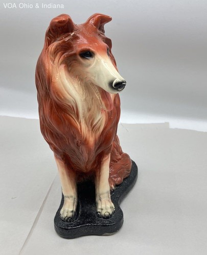 Collie Dog Coin Bank Hand Painted Chalkware Figurine 9 Inch