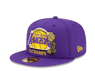 Los Angeles Lakers 17x Champions NBA Purple New Era Fitted Cap Hat 59FIFTY 7 1/4