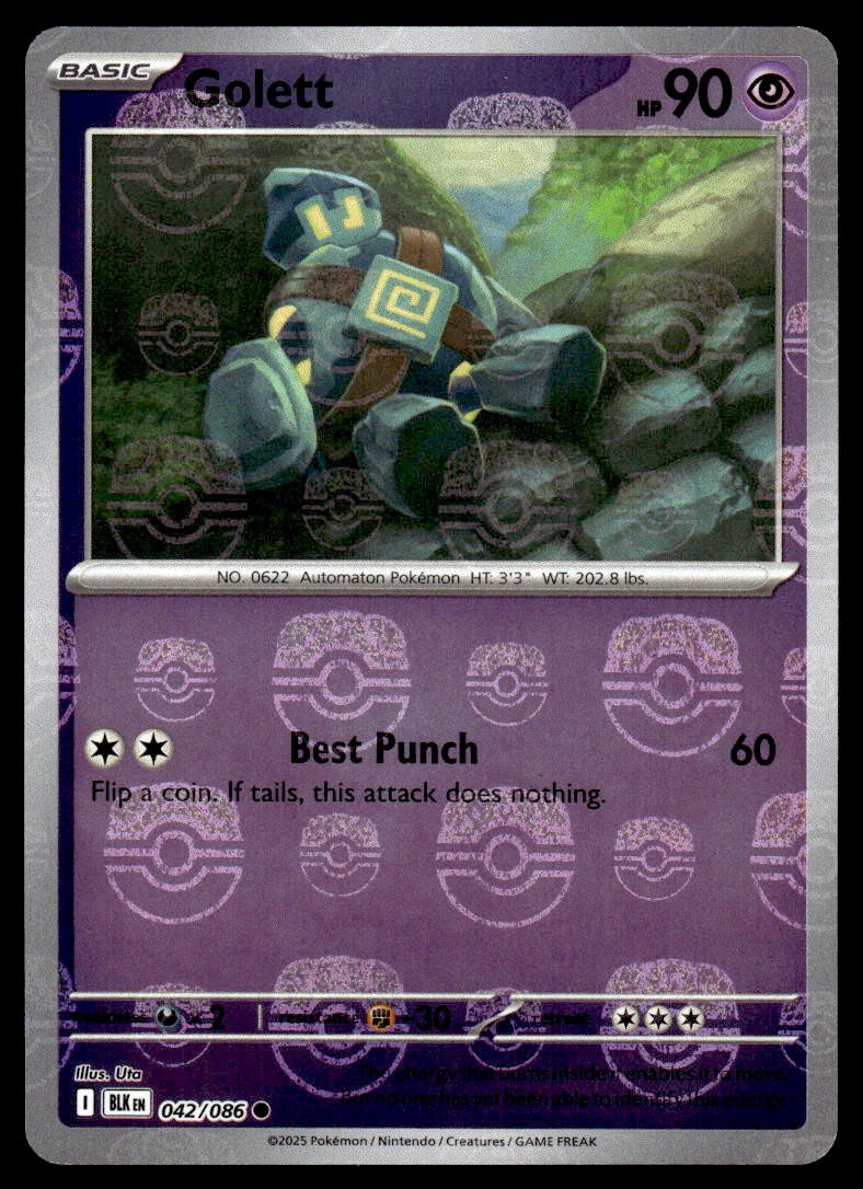 Pokemon TCG SV: Black Bolt #042/086 Golett (Masterball) NM