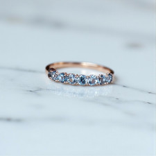 Round Moissanite Blue Topaz Half Eternity Wedding Ring 14K White Gold Plated