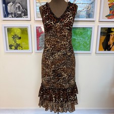 Karen Kane 90s Leopard Mesh Ruffle Midi Dress Mobwife Grunge Y2K Indie Sleaze 