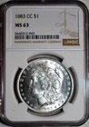 NGC MS-63 1883-CC Morgan Silver Dollar,  Cartwheeling, Blast-White specimen!