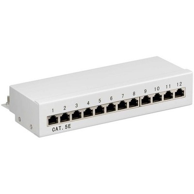 Goobay CAT 5e Ethernet Patch Panel 12-Port RJ-45 STP Geschirmt beige/grau 93041