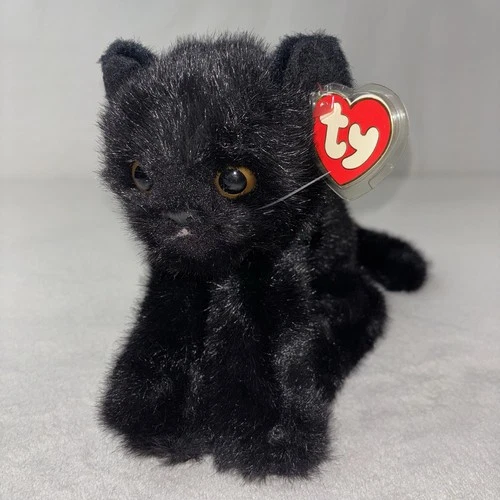 TY Beanie 1996 Coal Cat Plush w/Ribbon Stuffed Animal Vintage Toy VTG Free Ship