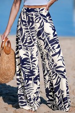 Cupshe Tropical Floral Wide Leg Pants Blue Size L