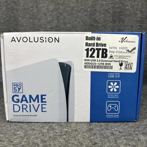 Avolusion PRO-5Y 12T USB 3.0 External Gaming Hard Drive PS4, PS5, Windows ~ NEW