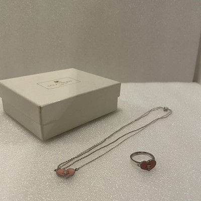 Vintage Courreges 21 Silber 925 passendes Herz Ring & Halskette Schmuckset
