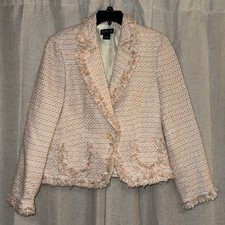 Style  Co Peach  Cream Tweed Blazer Fringe Accents Size 14 VTG Chic Timeless