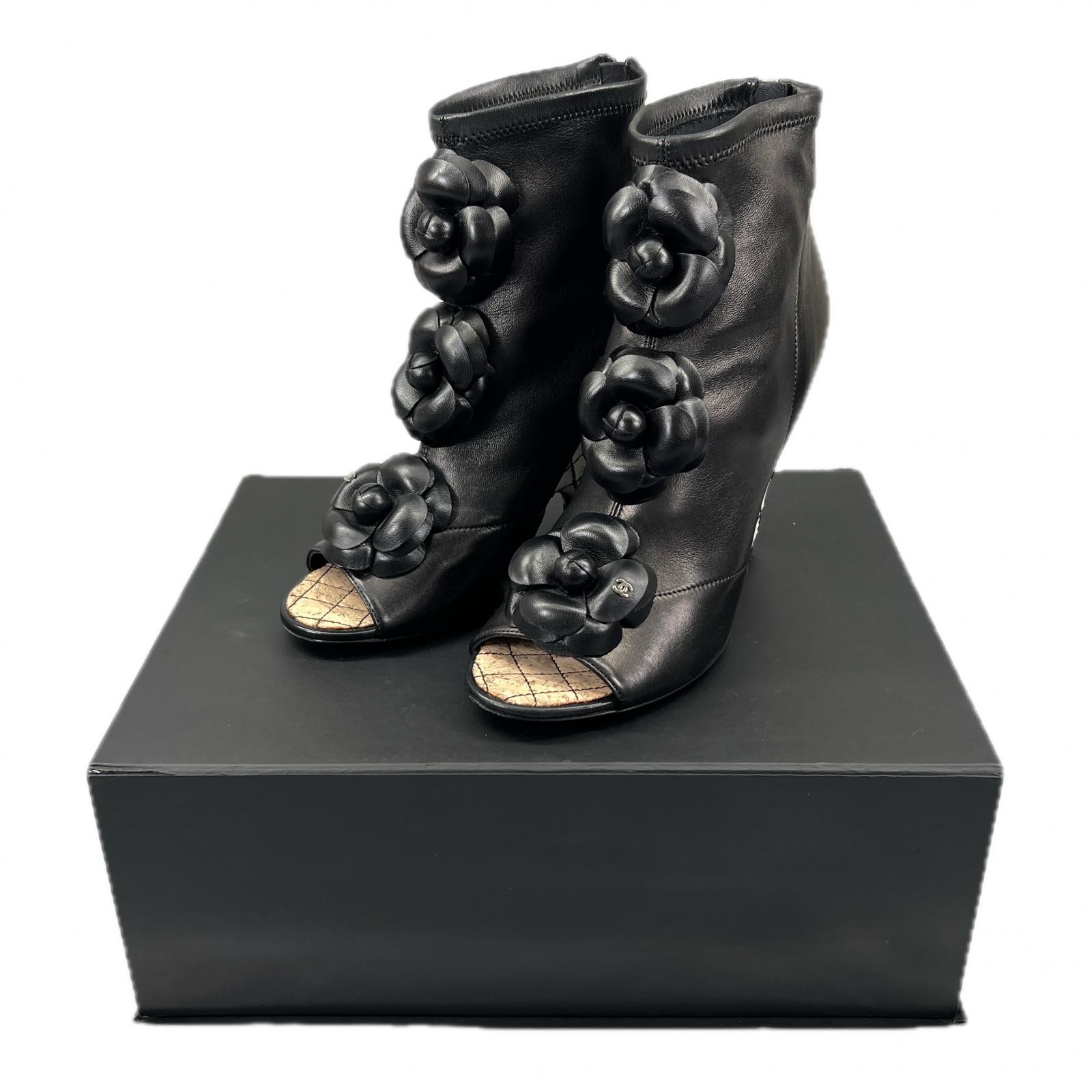 CHANEL Shoes Pumps Heel Camellia EU 37 US 7 Leather Black Authentic thumbnail 2