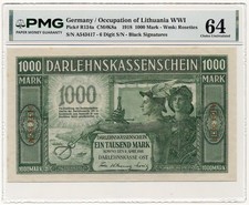 DEUTSCHLAND (LITAUEN) Banknote 1000 Mark 1918 PMG Erhaltung MS 64 EPQ Wahl unc